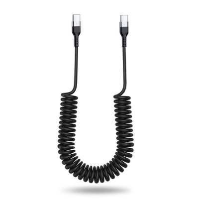 Gekrulde USB-C naar USB-C kabel - 1 meter - zwart