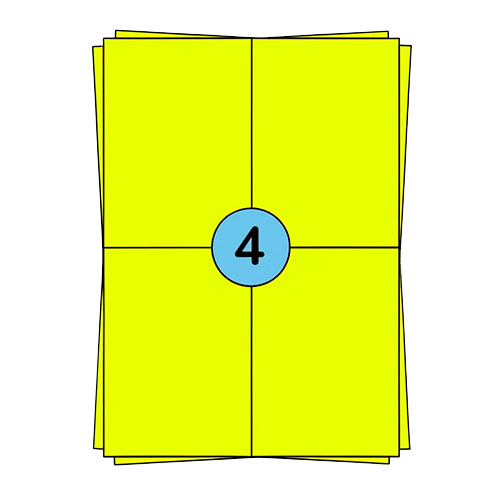 A4 etikettark 104 x 148 mm, fluorescerande gul, 400 etiketter