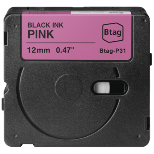 Märktejp kompatibel med Brother Btag-P31 svart på rosa 12mm