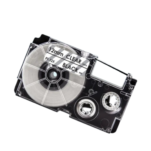 Casio XR-12X kompatibla etikettband svart op transparent 12mm